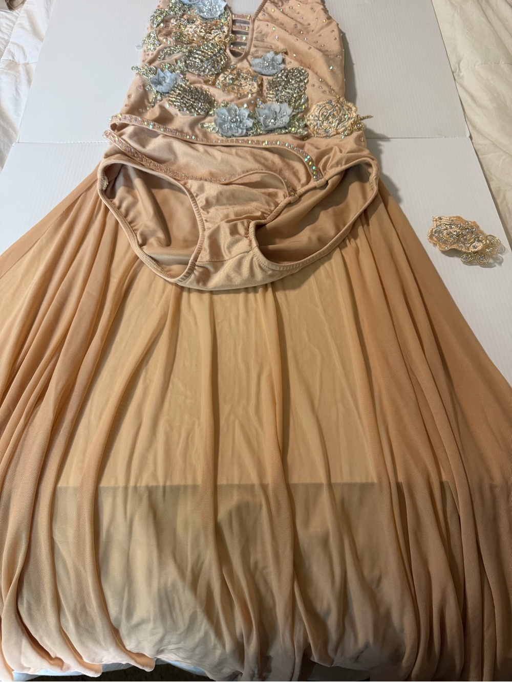 Glamour solo dance costume tan nude illusion rhinestone lyrical dress Leotard LA - Picture 4 of 13